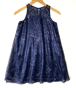 GB Niña Lentejuelas Cambio Vestido de Vacaciones Medio Azul Brillante Sin Mangas Fiesta Formal - Imagen 1 de 16