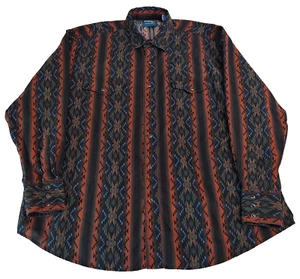 Wrangler Shirt XXL Black Blue Rust Pearl Snap Western Aztec Brushpopper - Picture 1 of 6