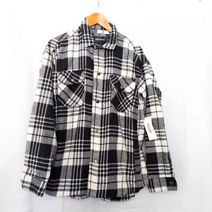 Neu mit Etikett Reason kariertes Flanellhemd mit Druckknopfleiste Herren Lg schwarz weiß Unisex - Bild 1 von 8