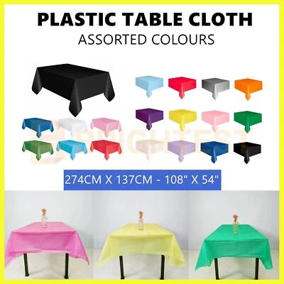 Plastic Table Cloth Colour Rectangle Cover Birthday Party Tablecover 137x274cm - image 1 of 2