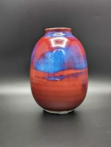 ✨ Vintage Porzellan Ochsenblut Flambeau Kupfer Rot Vase Studio Kunst Keramik Signiert - Bild 1 von 10