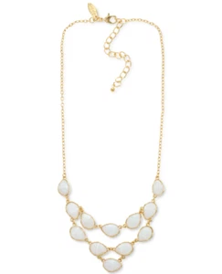 NEW STYLE & CO WHITE STONE GOLD-TONE LAYERED MULTIROW STATEMENT NECKLACE 18" NWT - Picture 1 of 5