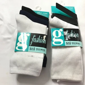 Gold Medal Girls Fashion Sport Socks 4 Pack Shoe Size 10.5-4 Black White Blue - Picture 1 of 5