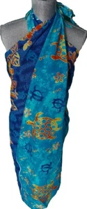 Pareo Hawaiian Swimwear Cover Up Sarong Lava Wrap Turquoise Aqua Blue - Picture 1 of 4