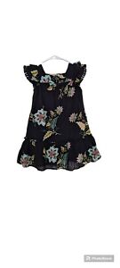 Old Navy Black And Floral Dress With Ruffles, Tassles, And Lined