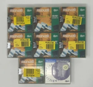 Maxell DLT Tape IV 40/80GB Tape Data Cartridge x 7 & Quantum DLT1 Cleaning Tape - Afbeelding 1 van 4
