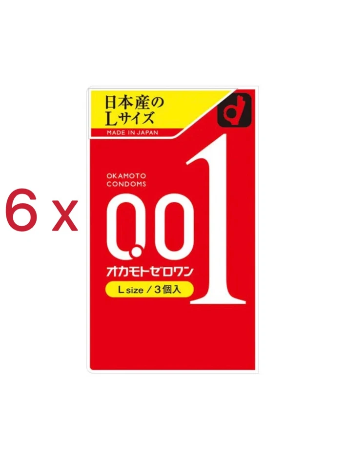 6 x OKAMOTO 001  Japanese product 0.01 mm Condoms LARGE Size (18 pieces) - image 1 of 1