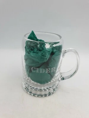 HANDMADE PINT CLEAR GLASS "CIDER" TANKARD BEER GLASS STEIN ETCHED HEAVY BASE - Image 1 of 4
