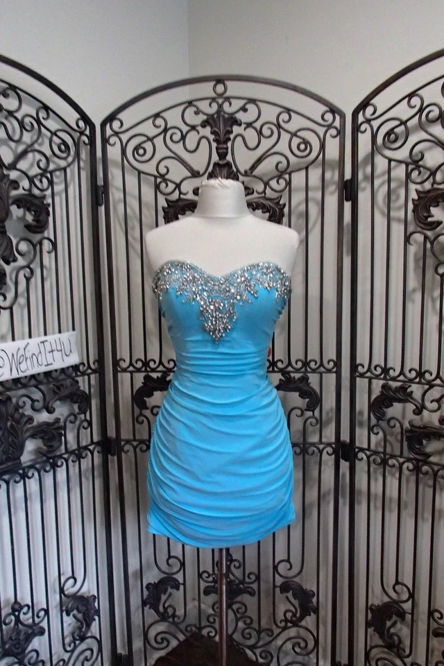 VESTIDO FORMAL DE FIESTA CÓCTEL GRADUACIÓN G2029 ALYCE 4384 AZUL HIELO TALLA 10 ESTRÁS Foto 1 de 4