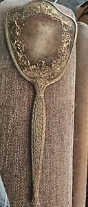 Vintage Antique Silver Plated Ornate Vanity Hand-Held Mirror, Large, As Found