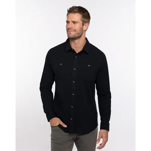 NWT Travis Mathew Mens Sz S Cloud Flannel Button Up Long Sleeve Shirt Black $140 - Picture 1 of 11