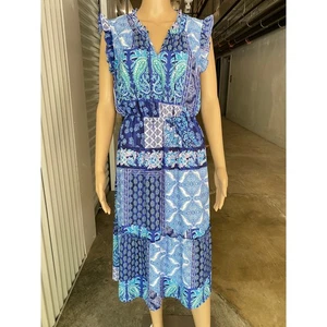 Sunny Leigh Women's Blue Paisley Print Ruffle Sleeve Midi Dress Size M - Picture 1 of 8