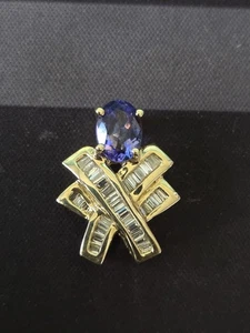 14k Gold Tanzanite Pendant With Baguette Diamonds 7.08 Grams - Picture 1 of 2
