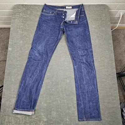 Jeans Gustin Para Hombres 34x36 (Etiqueta 35) Azul Ribete Crudo Denim Calce Ajustado Botón Mosca Foto 1 de 4