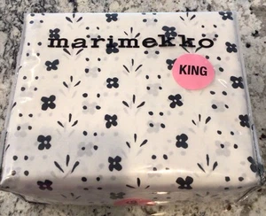 Marimekko KING Sheet Set Kukkaketo White Black Flowers Dots 100% Cotton NIP - Picture 1 of 5