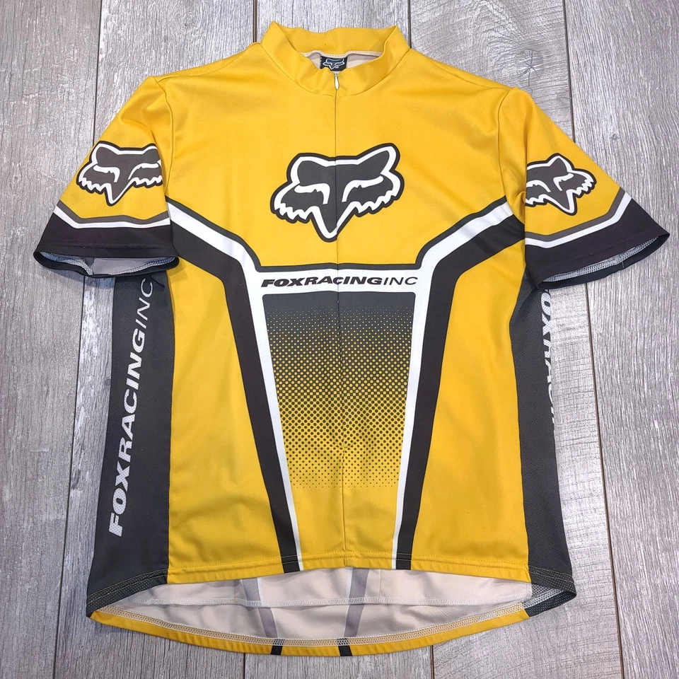 Fox Racing Mens Cycling 3/4 Jersey XXL Yellow Black Cycling Short Sleeve Vintage Foto 1 de 4
