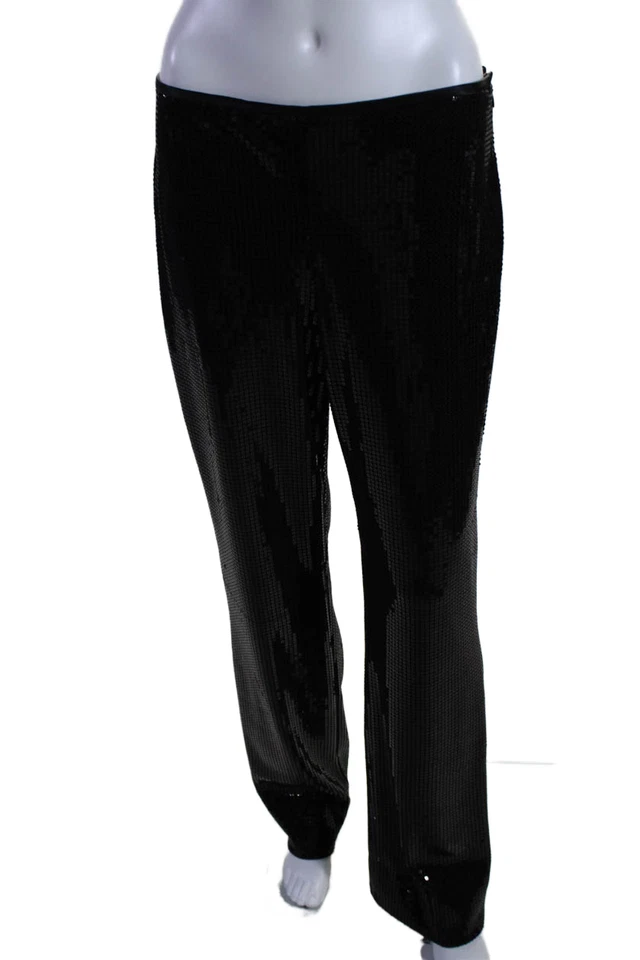 Pantalones Chetta B para mujer lentejuelas frente plano tiro medio cremallera lateral pantalones negros talla 4 Foto 1 de 4
