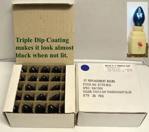 50 Christmas C7 Blue Transparent Indoor/Outdoor (7 X25 less one) Bulbs 5W/130V - Picture 1 of 3