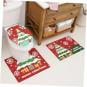 Christmas Washable Bathroom Rugs Sets 3 Piece, Bath Mats Non Christmas Tree - Picture 1 of 8