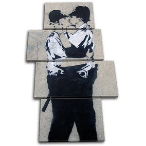 Kissing Coppers Banksy Street MULTI CANVAS WALL ART Picture Print VA - Picture 1 of 1
