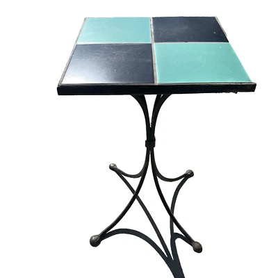 Vintage Wrought Iron Tile Top Side / Plant Stand Table 21" H x 12" L x 12" W - Image 1 of 4