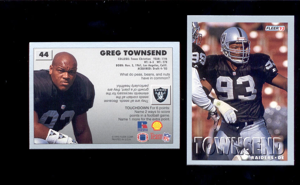 1993 Fleer FACT Shell GREG TOWNSEND Oakland Raiders Card Rare - Image 1 of 1