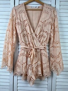 Ministry Of Style Silk Blend Lacy Playsuit Jumpsuit Bell Sleeve Sz 6 ❗️SALE❗️ - Picture 1 of 12