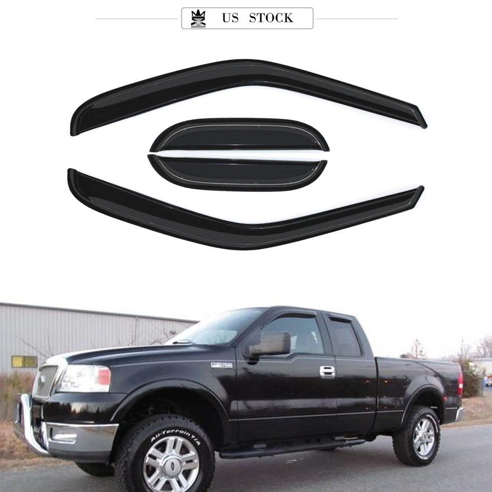 4pcs Sun/Rain Guard Vent Shade Window Visors Fit F150/F250 Light Duty Super Cab Foto 1 de 4