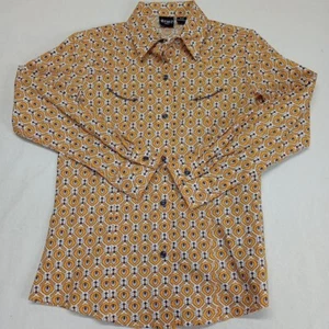 Cruel Denim Shirt Girl's Medium Yellow Geo Printed Pearl Snap Down Western - Picture 1 of 7