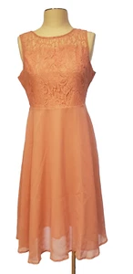 Women's Floral Lace V-Cut Back Short Sleeve Chiffon Cocktail Dress Sz M - Picture 1 of 6