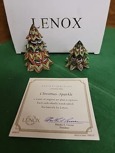 Lenox Christmas Sparkle Pair Of Art Glass Sculptures New In Box Christmas Trees - Picture 1 of 7