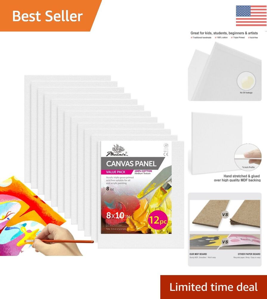 8x10 Painting Canvas Panels - 12 Pack, Triple Primed Cotton, Ready-to-Paint