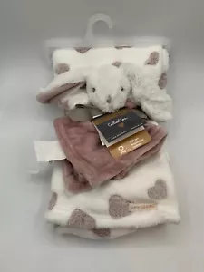 BLANKETS & BEYOND Pink HEARTS White Baby Blanket & BUNNY NuNu Security Lovey Set - Picture 1 of 7