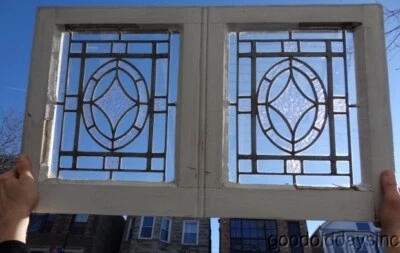 Antique Transom Window 31 x 18 - Glass Only for each panel is 12 x 14  - Image 1 of 4