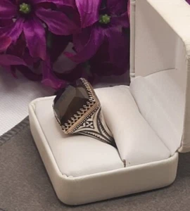 Vintage Sterling Silver And 14kt Yellow Gold Large Stone Ring - Picture 1 of 9