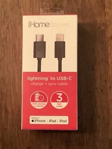 iHome Charge and Sync USB-C Cable for Apple iphone ipad ipod 3 Ft - Picture 1 of 2