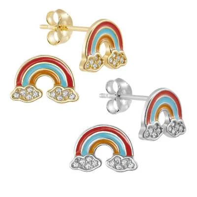 Paar Ohrstecker Regenbogen 925 Silber oder vergoldet 7,5x11mm Ohrringe Damen - Bild 1 von 3