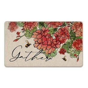 Spring Summer Floral Flower Decorative Front Door Mat Red Geranium Doormat In... - Picture 1 of 7