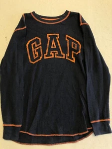 GAP Kids T Shirt Boy's XL 12 Navy Blue Pumpkin Orange Thread Waffle Knit Thermal - Picture 1 of 5