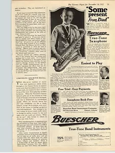 1922 Paper Ad Buescher Saxophone True Tone Band Instruments Elkhart IN - Picture 1 of 1