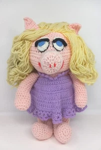 Miss Piggy Crocheted Doll Hand Crafted Plush Muppets 1970s 16" - Picture 1 of 12