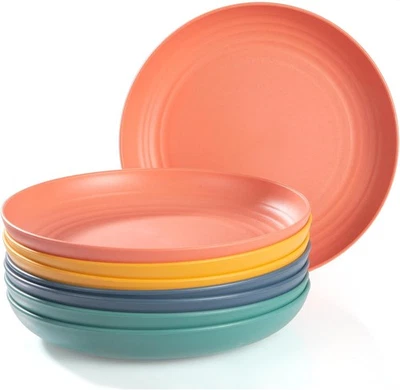 PTNITWO 8.8 Inch Wheat Straw Plates,8 PACK Unbreakable Dinner Plates,Reusable Deep Plast