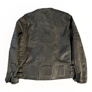 Harley Davidson Moto Jacket Skull Logo Distressed Canvas Biker Size Med Grunge - Bild 1 von 15