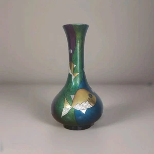 Lacquerware 1960s 1970s Fish Vase Mint Condition 14x8" 4" Top Cloisonne Pattern - Picture 1 of 10