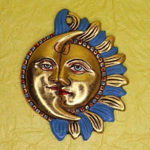 Sun and Moon Yin & Yang White Metal Wall Hanging Mask Wall Decor Figurine Gift - Picture 1 of 9