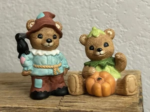 VTG Autumn Fall Harvest Porcelain Bears Thanksgiving Halloween Scarecrow Pumpkin - Picture 1 of 12