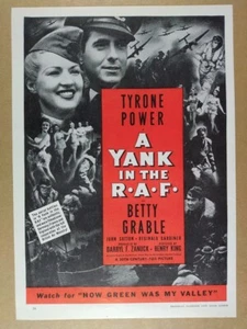 1941 A Yank in the RAF promoción de película Tyrone Power Betty Grable anuncio impreso de colección - Imagen 1 de 1