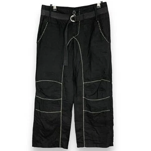 Pantalones Negros Lino Algodón Hebilla Cintura Talla 2 Tiro Bajo Recortado Patinador Informal - Imagen 1 de 13