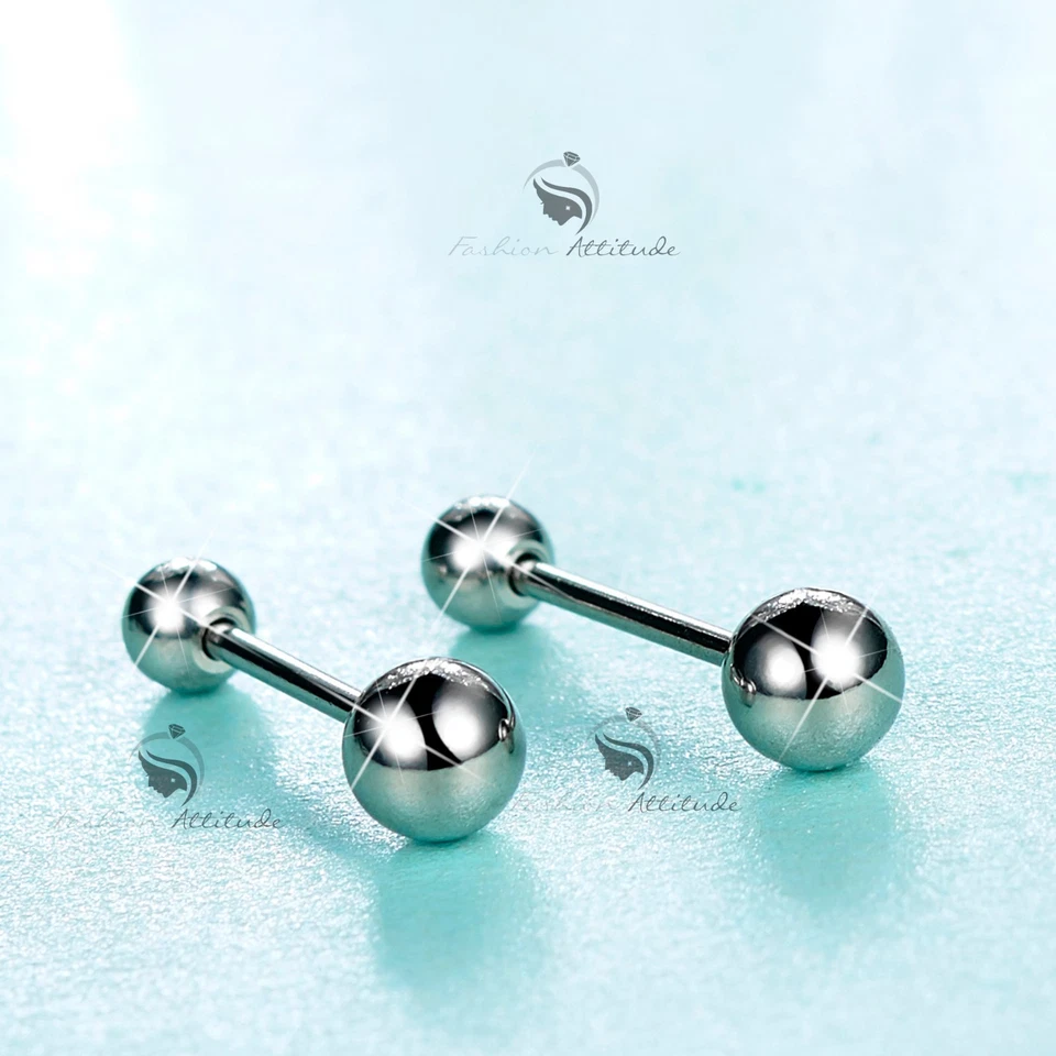 silver gold earrings stainless steel simple ball stud screw on 4mm Foto 1 de 4
