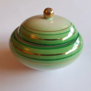 Böhmisches Keramik Gefäß Topf Deckel Limette Atomring Czech Vintage 50er Mid Century  - Bild 1 von 12